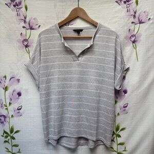 Banana Republic Gray And White Striped V Neck Cuffed Short Sleeve Loose T Shirt
